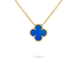 Blue Clover Pendant Necklace - Gold Plated